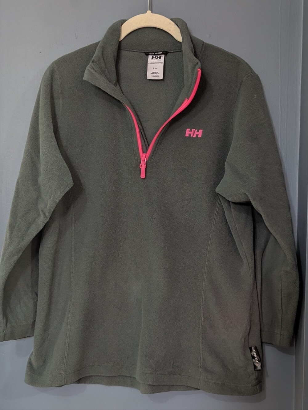 Helly Hansen Olive Green Fleece Pullover with Zip Ladies Large Lightweight *M12